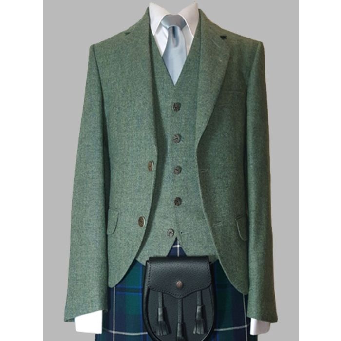 Premium Lovat Green Tweed Day Kilt Jacket with Vest