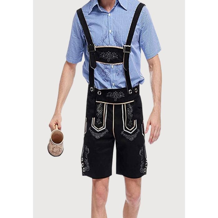 Traditional Black Bavarian Lederhosen Shorts For Men-JACKET AND MORE