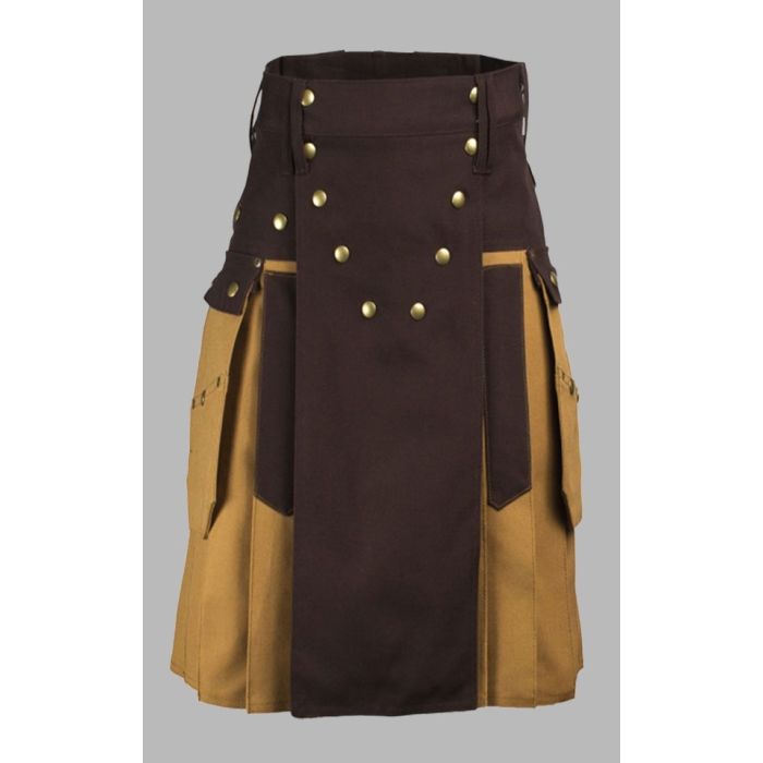 Two Colors Utility Kilt With Stylish Pockets