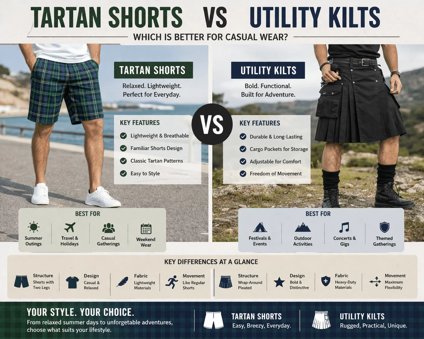 Tartan Shorts vs Utility Kilts: Which Is Better for Casual Wear? 